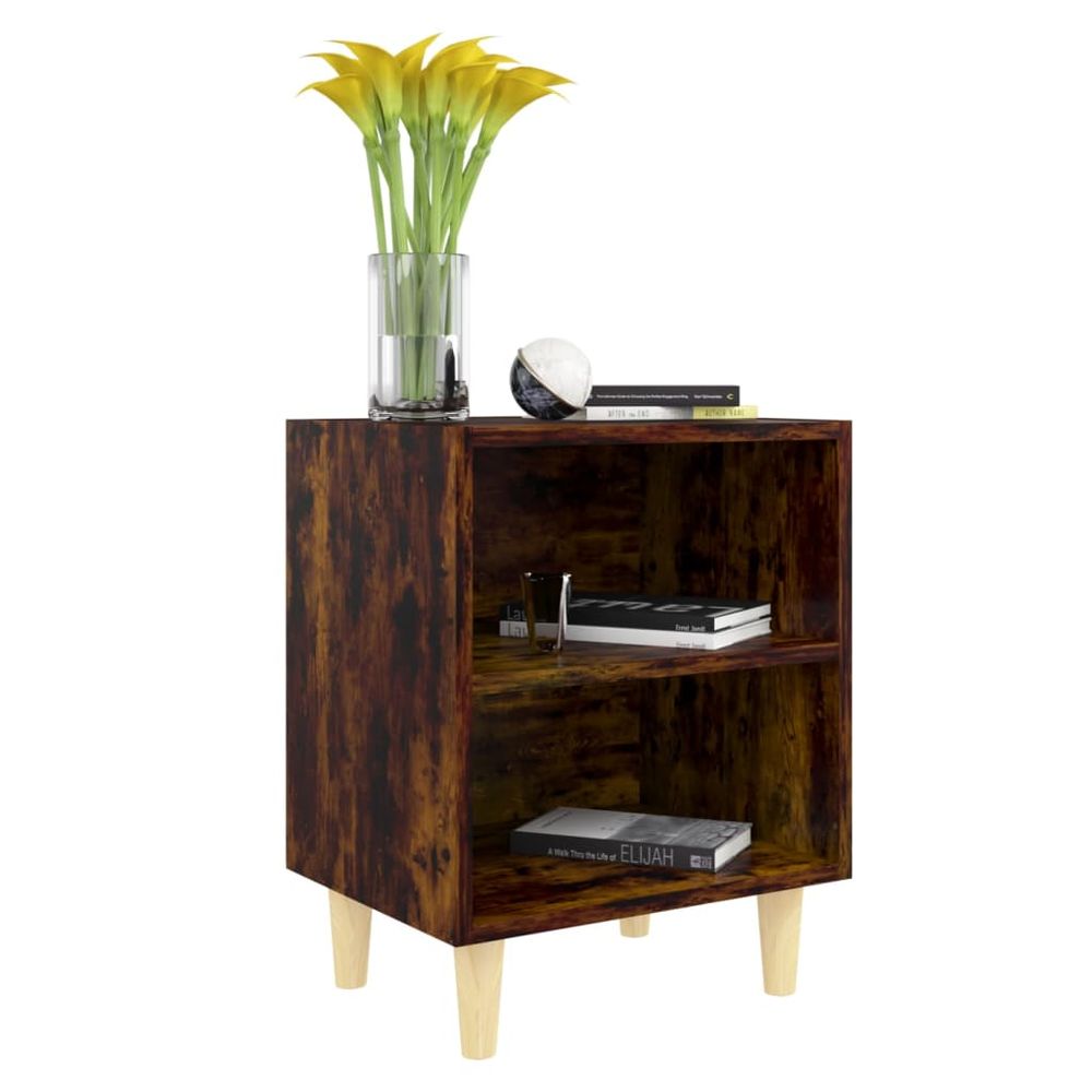 vidaXL Bed Cabinet with Solid Wood Legs Smoked Oak 40x30x50 cm vidaXL