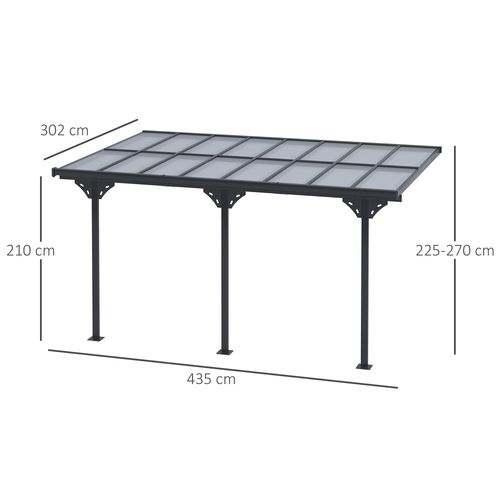 Outdoor Patio Gazebo Pergola, Aluminum Post, 4.35x3m Mounted on the Wall Roof Outsunny