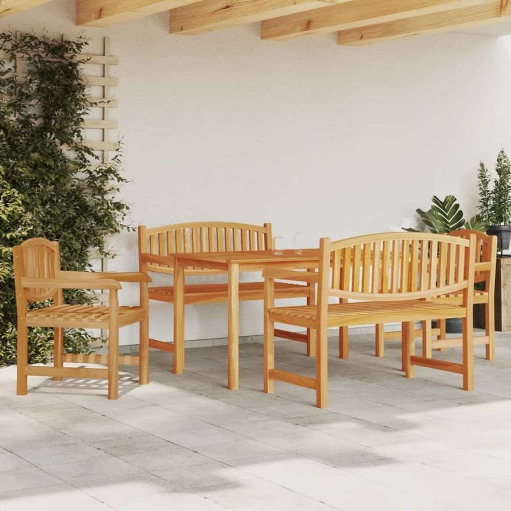 vidaXL 5 Piece Garden Dining Set Solid Wood Teak 2x chair + 2x bench + table 140 cm table length vidaXL