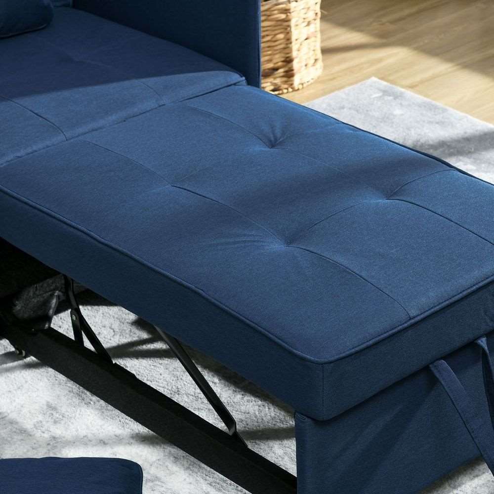 HOMCOM Folding Sleeper Sofa Bed Chair with Pillows, Pocket, Blue HOMCOM