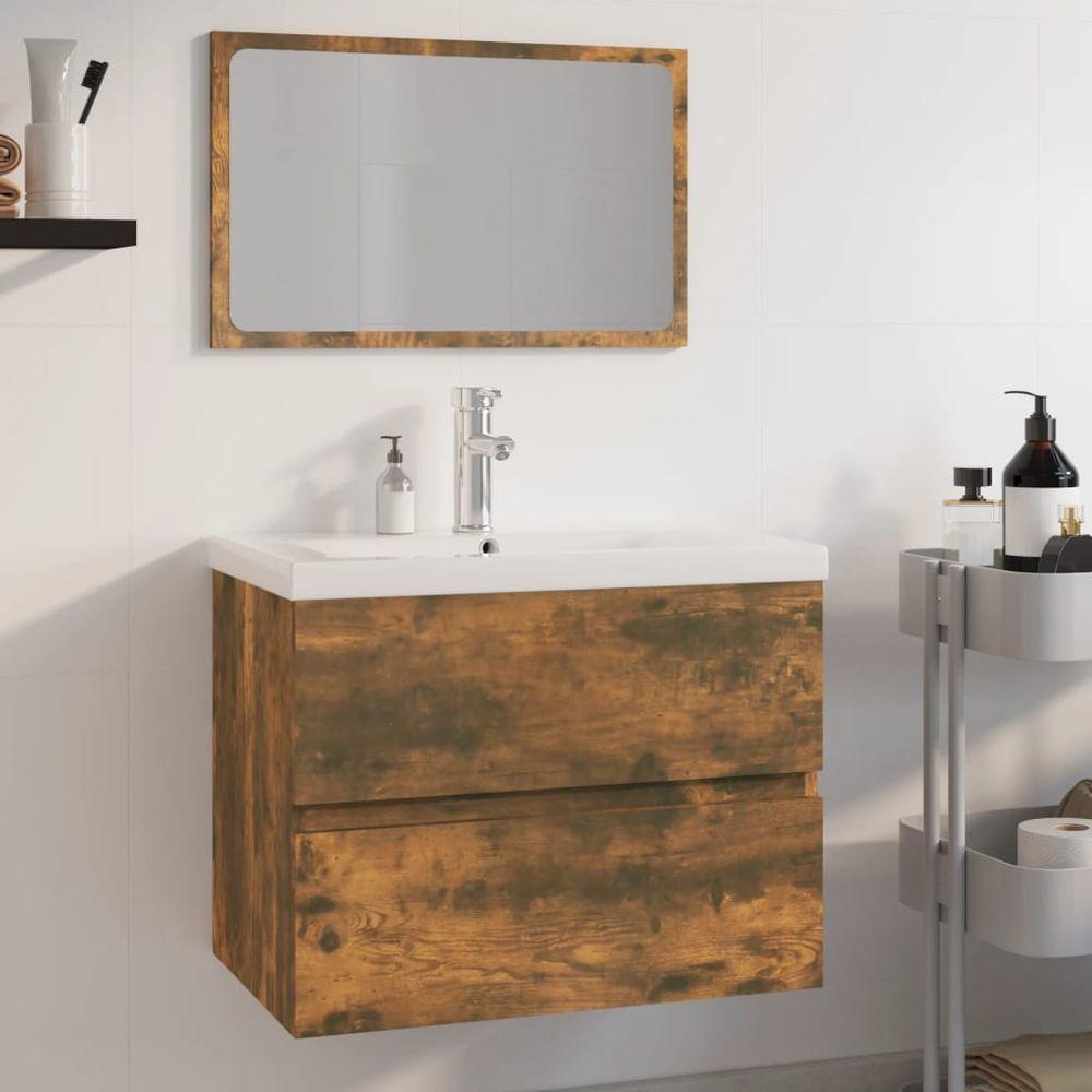 Bathroom Furniture Set Smoked Oak Engineered Wood vidaXL