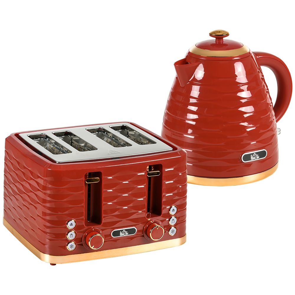 HOMCOM Kettle and Toaster Set 1.7L Rapid Boil Kettle & 4 Slice Toaster Red HOMCOM