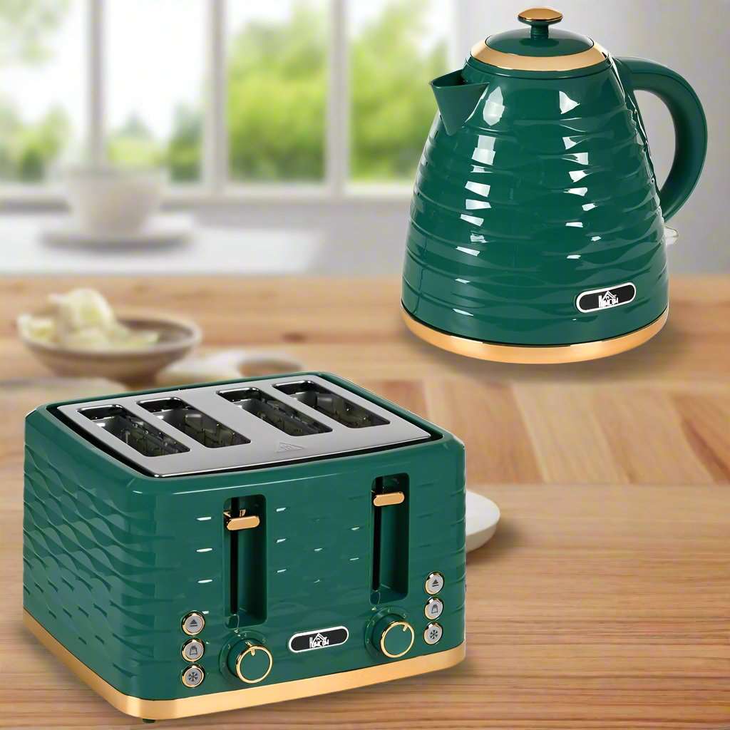 HOMCOM Kettle and Toaster Set 1.7L Rapid Boil Kettle & 4 Slice Toaster Green HOMCOM