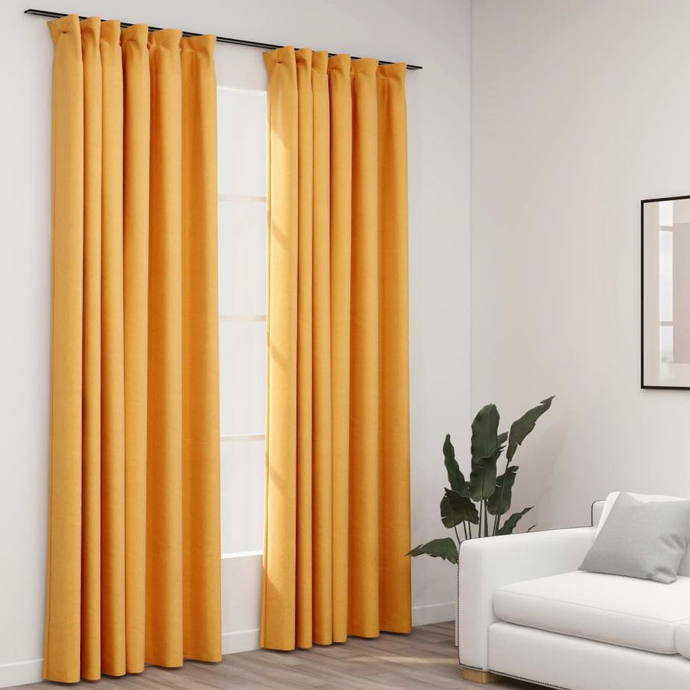 vidaXL Linen-Look Blackout Curtains with Hooks 2 pcs Black 140x175 cm vidaXL