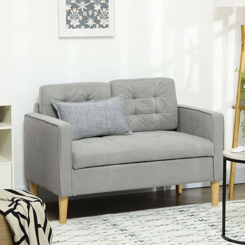 Modern 2 Seater Sofa with Storage Compact Loveseat Sofa for Living Room Grey HOMCOM