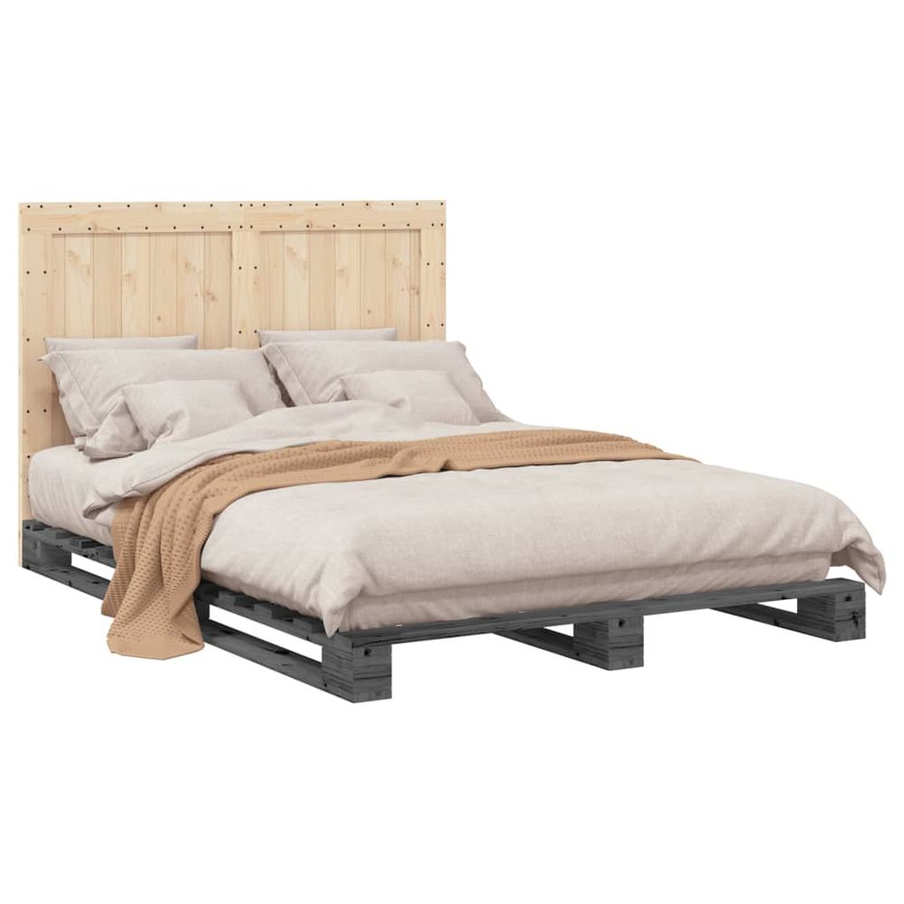 vidaXL Bed Frame with Headboard Grey 160x200 cm Solid Wood Pine vidaXL