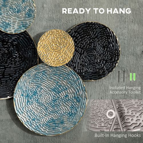 HOMCOM Minimalist Metal Wall Art Circle Home Hanging Wall Sculpture, Blue Unbranded