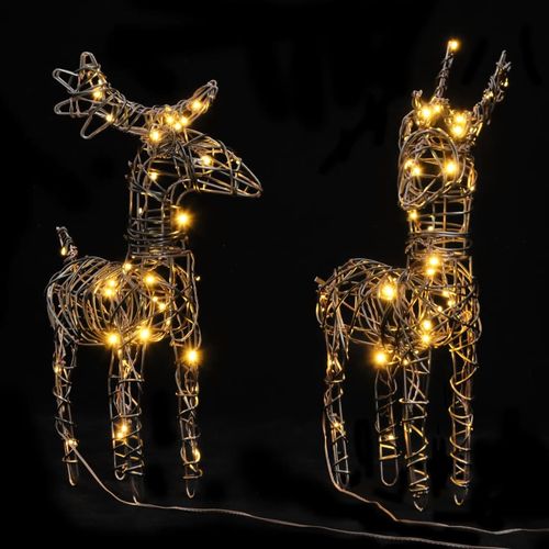 vidaXL Christmas Decorations 2 pcs Reindeers 80 LEDs Warm White Rattan vidaXL