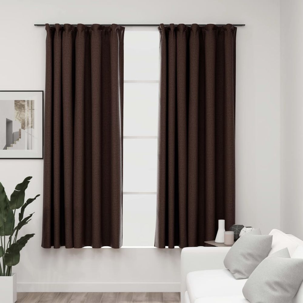 vidaXL Linen-Look Blackout Curtains with Hooks 2 pcs Black 140x175 cm vidaXL