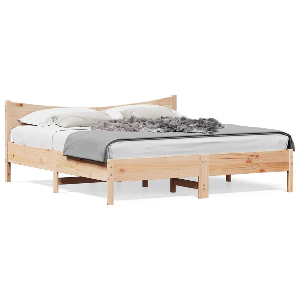 vidaXL Bed Frame with Headboard 200x200 cm Solid Wood Pine natural pine vidaXL