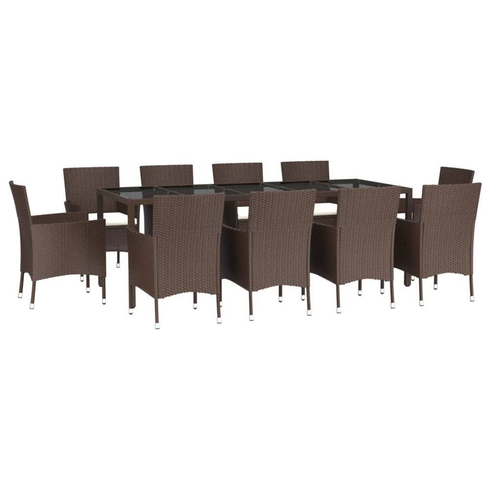 vidaXL 11 Piece Garden Dining Set with Cushions Brown Poly Rattan vidaXL