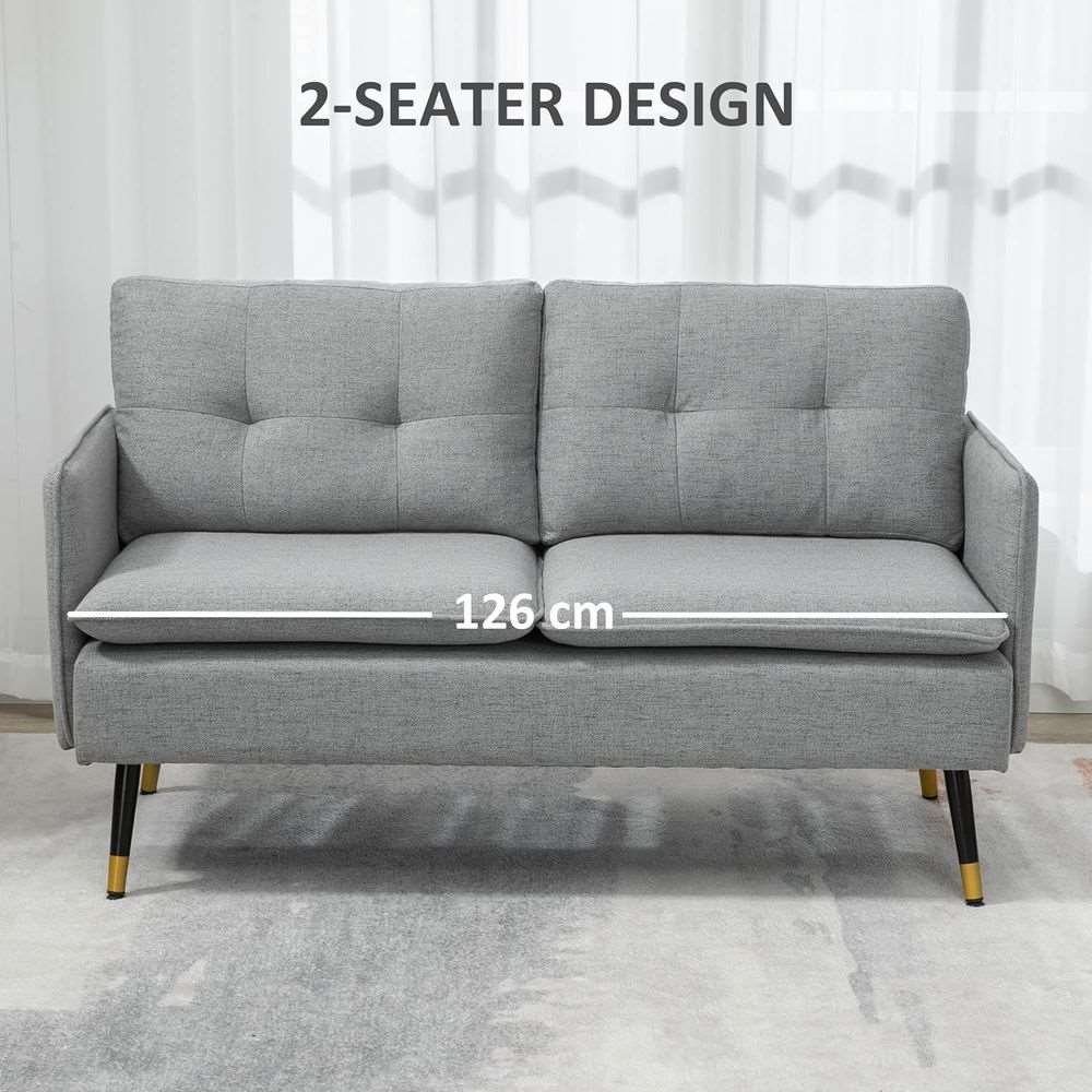 HOMCOM Modern Upholstered Two Seater Sofa for Bedroom Living Room Grey HOMCOM