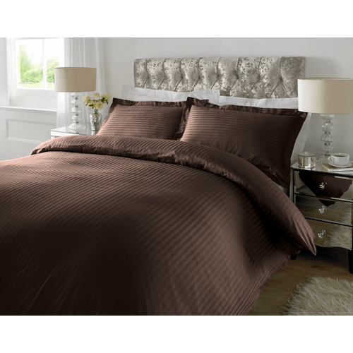 300 TC - 100% Cotton Sateen Stripe Duvet Cover Set Bitter Chocolate Single Xquisite