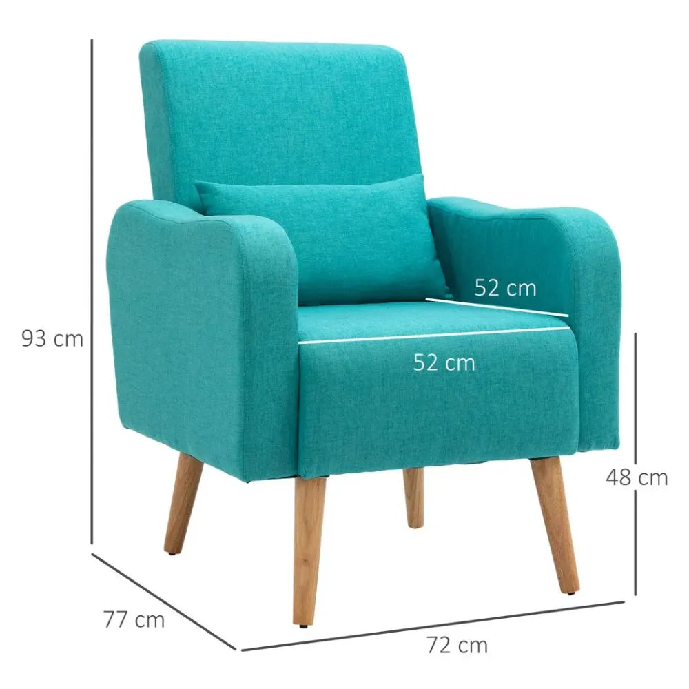 Nordic Armchair Linen-Touch Sofa Chair with Cushioned Pillow & Wood Legs Teal Unbranded