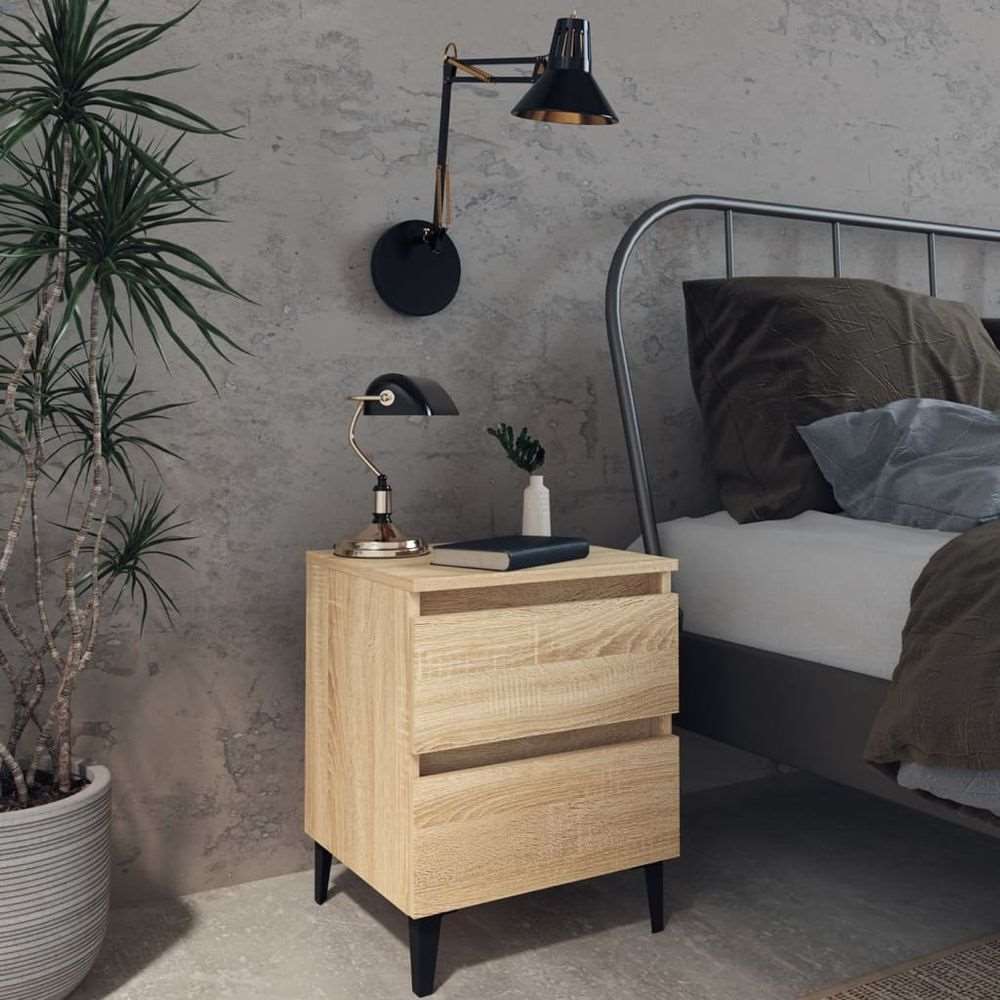 vidaXL Bed Cabinet with Metal Legs Smoked Oak 40x35x50 cm vidaXL