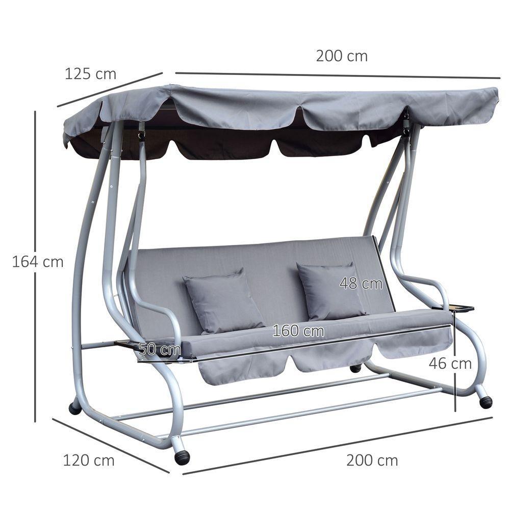 Outsunny 3-Seater Garden Hammock Swing Chair Bench Luxury W/2 Free Pillows-Grey Outsunny