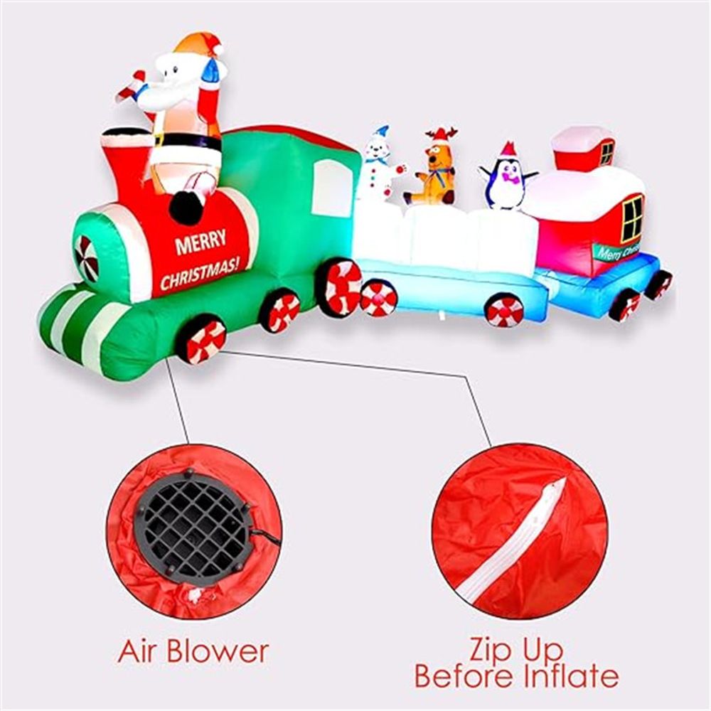 2.7m/9FT Length Christmas Decoration Inflatable Train Built-in LED Lights Indoor Outdoor Inflatable Ornament Party Garden Decor N/A