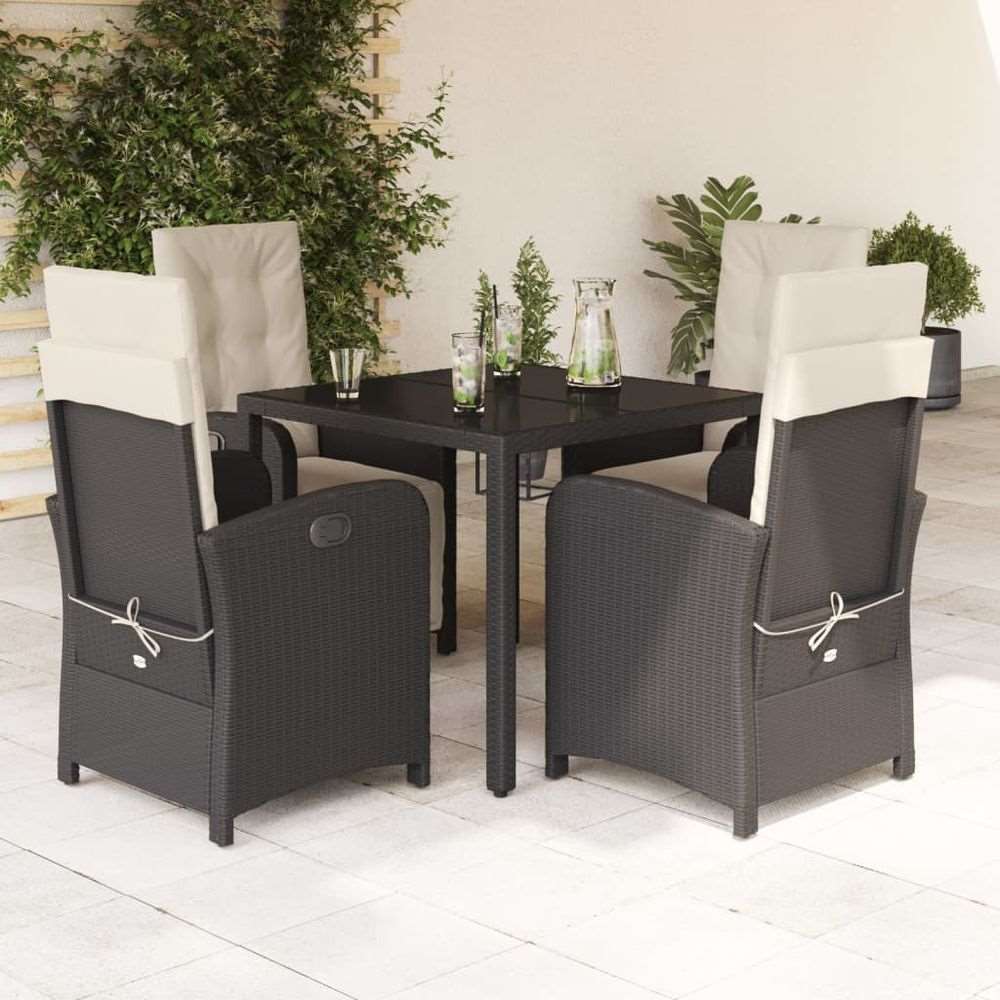 vidaXL 5 Piece Garden Dining Set with Cushions Black Poly Rattan black and cream vidaXL