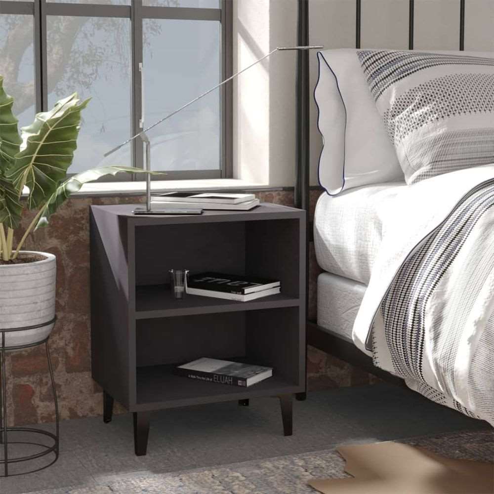 vidaXL Bed Cabinet with Metal Legs Smoked Oak 40x30x50 cm vidaXL