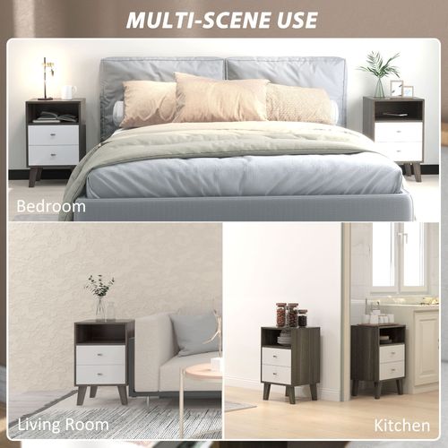 HOMCOM Bedside Tables Set of 2, Modern Nightstand with 2 Drawers and Open Cubby PawHut