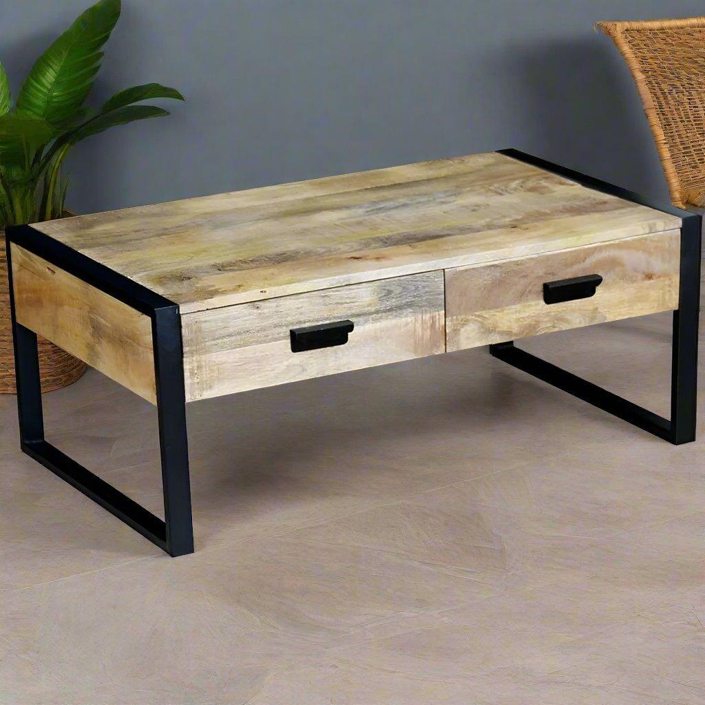 Coffee Table with 2 Drawers Solid Mango Wood 100x60x40 cm vidaXL