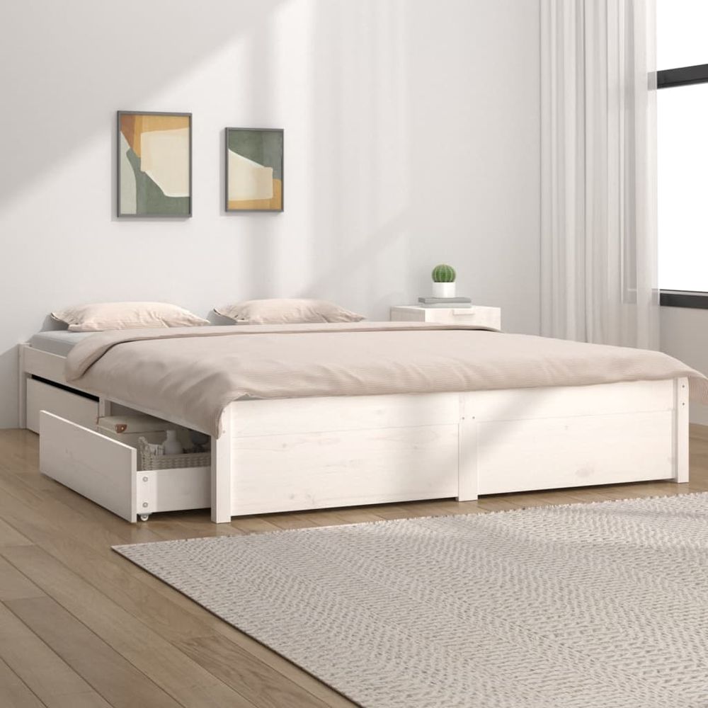 vidaXL Bed Frame with Drawers 120x190 cm Small Double white vidaXL