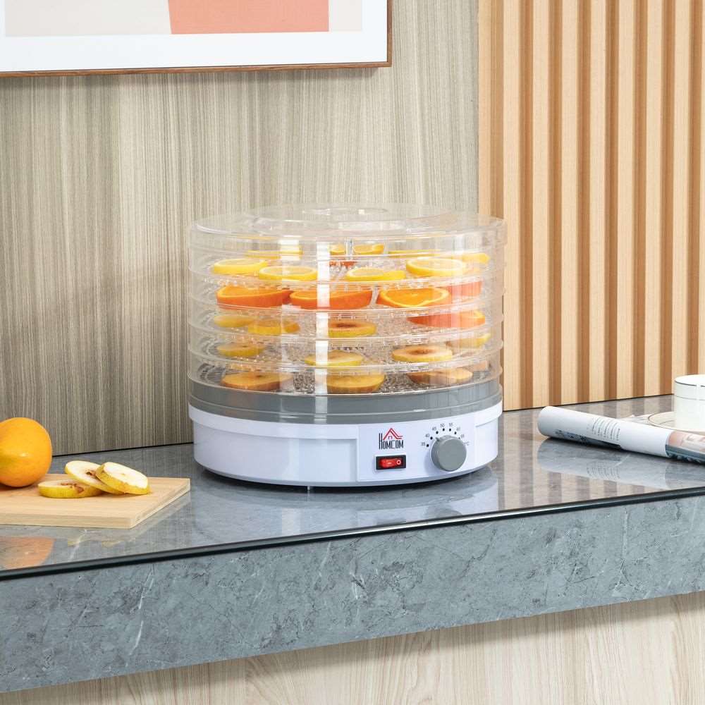 5 Tier Food Dehydrator 245W Stainless Steel Food Dryer Machine Timer LCD White HOMCOM