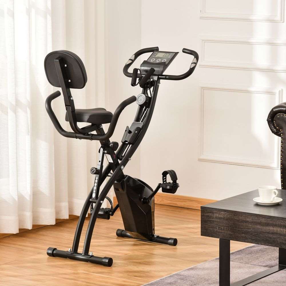 2-In-1 Upright Exercise Bike 8-Level Adjustable with Pulse Sensor Black HOMCOM Unbranded