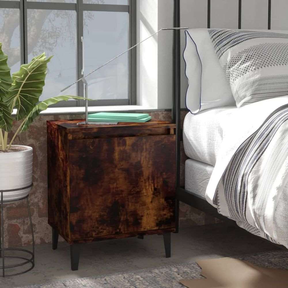 vidaXL Bed Cabinet with Metal Legs Smoked Oak 40x30x50 cm vidaXL