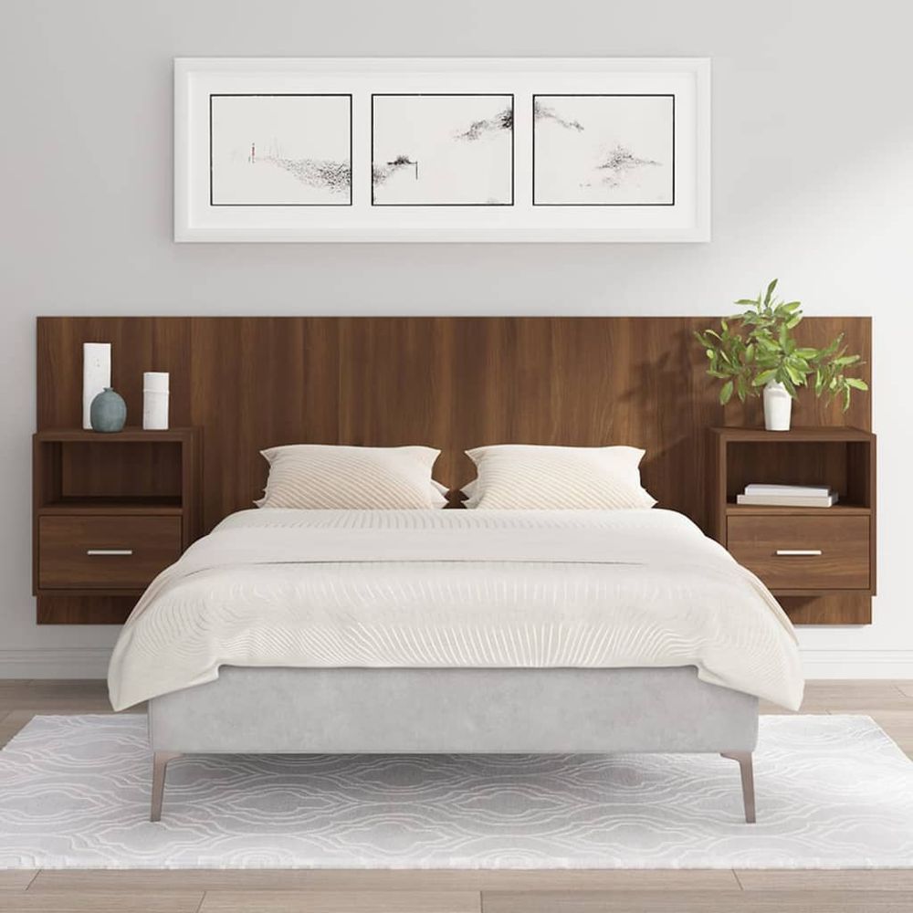 vidaXL Bed Headboard with Cabinets White 120 cm Engineered Wood brown oak vidaXL