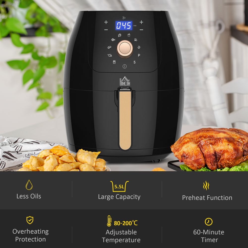 Air Fryer 1700W 5.5L with Digital Display Adjustable Temperature HOMCOM