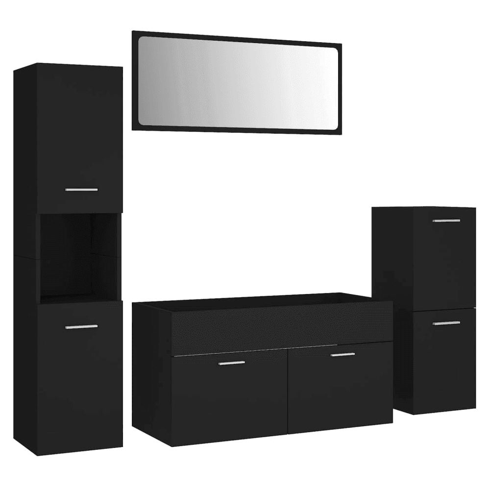 vidaXL Bathroom Furniture Set Black Engineered Wood vidaXL