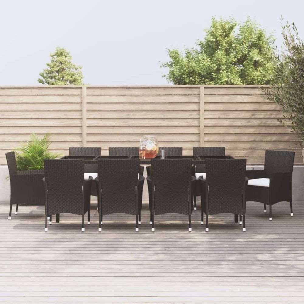 vidaXL 11 Piece Garden Dining Set with Cushions Black Poly Rattan vidaXL