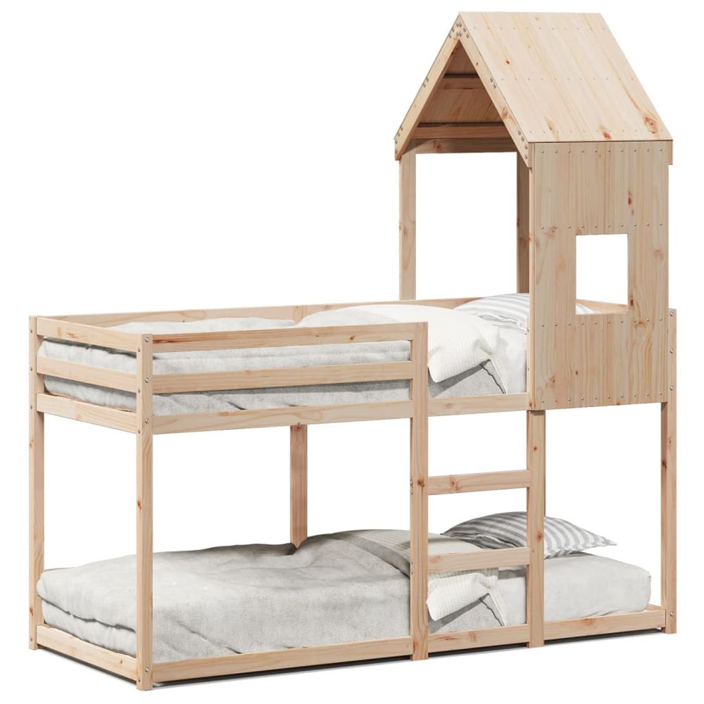 vidaXL Bunk Bed with Roof 90x200 cm Solid Wood Pine brown vidaXL