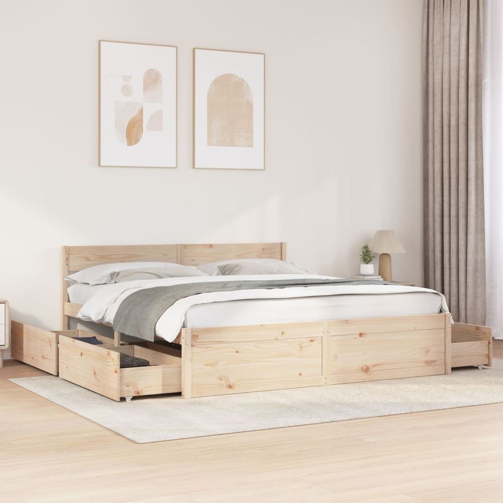 vidaXL Bed Frame with Drawers 180x200 cm Super King Solid Wood Pine vidaXL