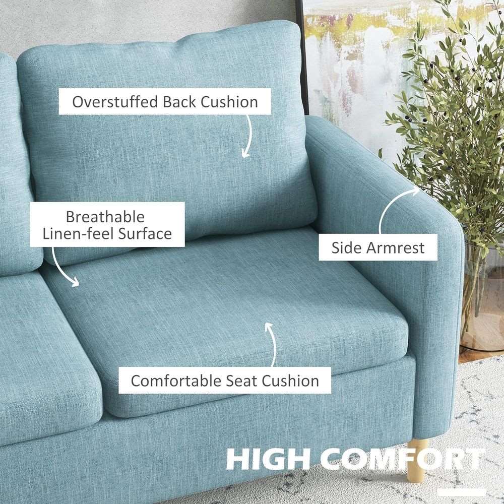 HOMCOM 2 Seater Sofa Modern Fabric Couch with Wood Legs and 2 Pockets Blue HOMCOM