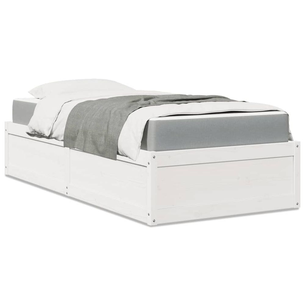 vidaXL Bed with Mattress White 90x190 cm Single Solid Wood Pine vidaXL