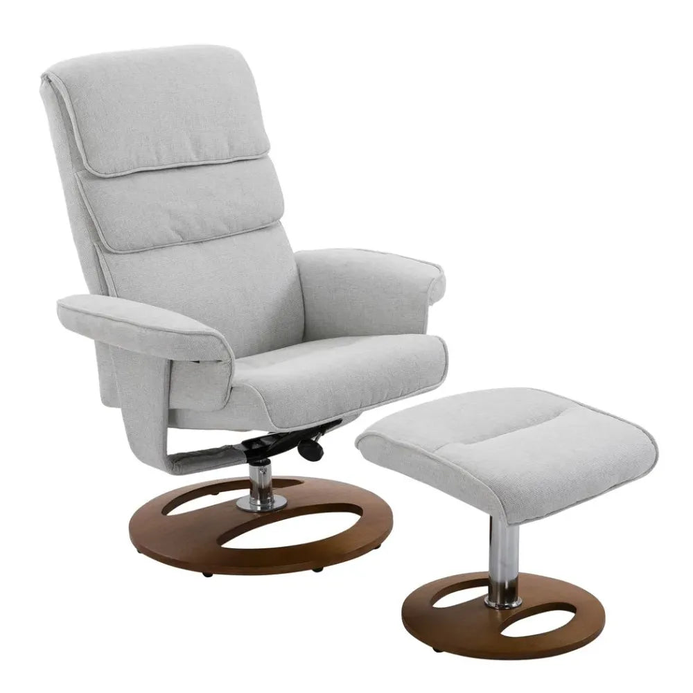 Recliner Chair Ottoman Set 360 Swivel Sofa Thick Padding Wood Base Grey Unbranded