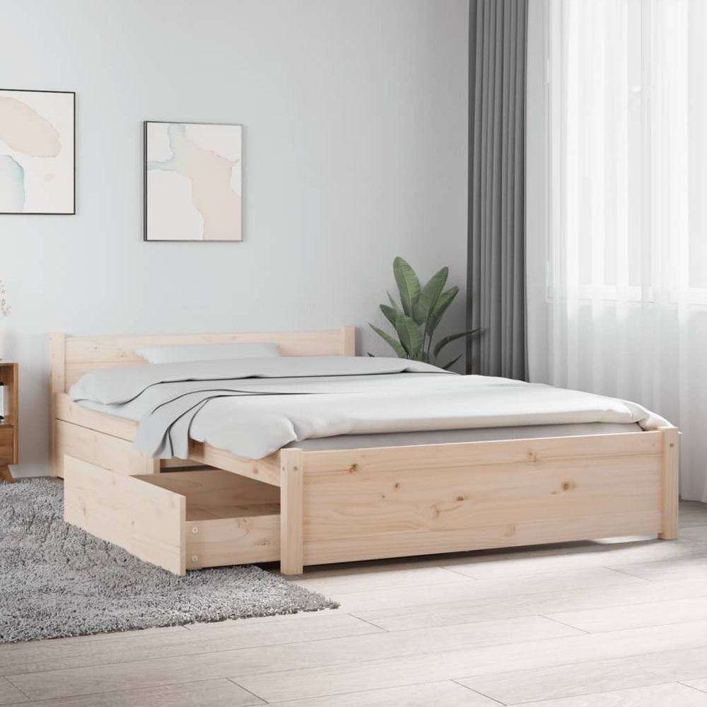 vidaXL Bed Frame with Drawers 120x190 cm Small Double 120 x 190 cm natural vidaXL