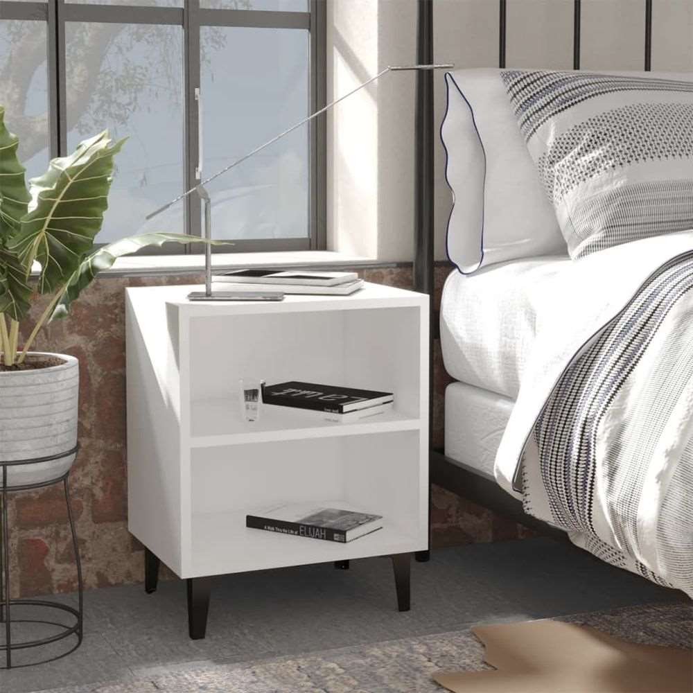 vidaXL Bed Cabinet with Metal Legs Smoked Oak 40x30x50 cm vidaXL