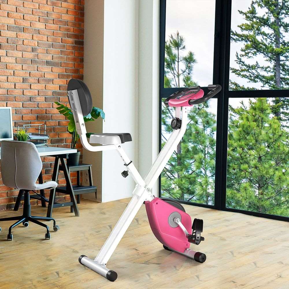 HOMCOM Magnetic Resistance Exercise Bike Foldable LCD Adjustable Seat Pink HOMCOM