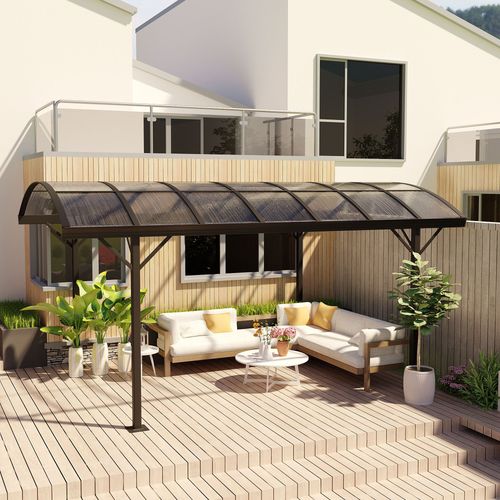 5 x 3m Hardtop Aluminium Gazebo Pergola Polycarbonate Roof, Brown Outsunny