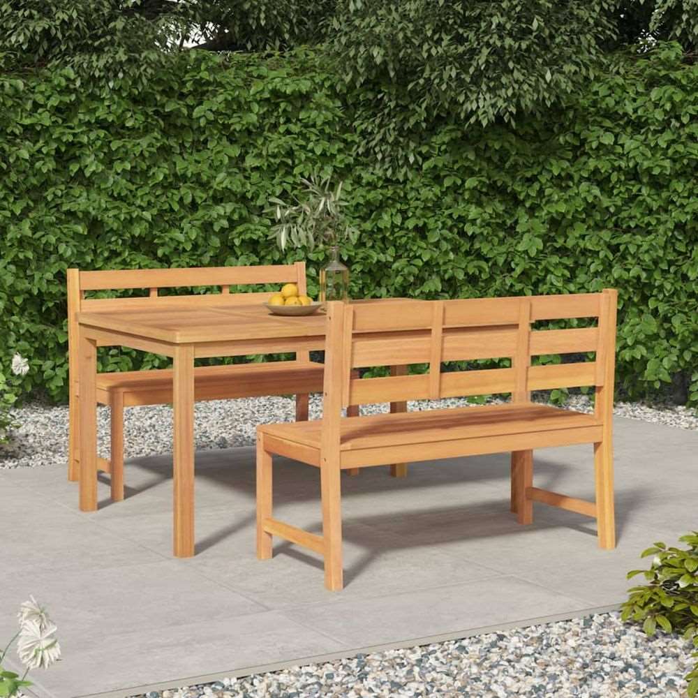 vidaXL 3 Piece Garden Dining Set Solid Wood Teak 2x bench + table 150 cm table length vidaXL