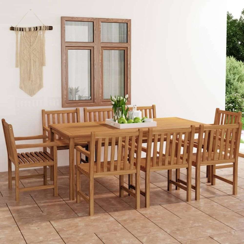 vidaXL 3 Piece Garden Dining Set Solid Wood Teak 8x armchair + table vidaXL