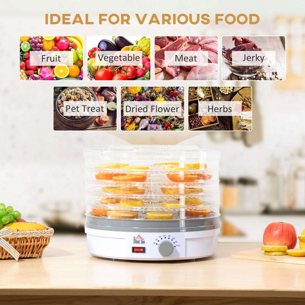 5 Tier Food Dehydrator 245W Stainless Steel Food Dryer Machine Timer LCD White HOMCOM