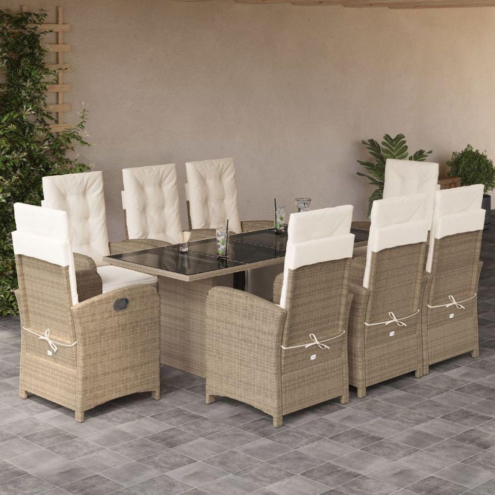 vidaXL 7 Piece Garden Dining Set with Cushions Black Poly Rattan beige and cream glass vidaXL