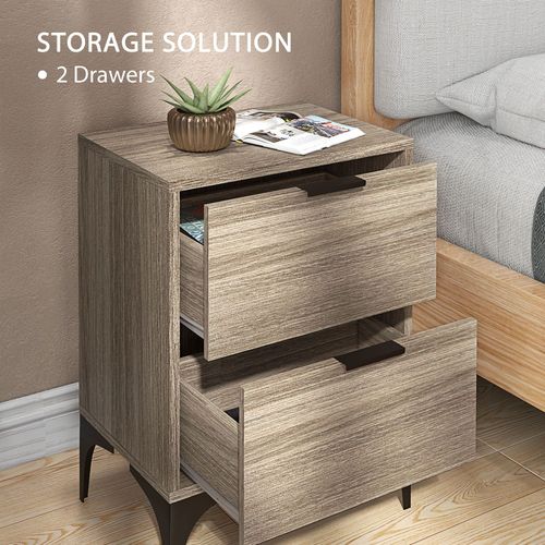 HOMCOM Bedside Tables Set of 2 with 2 Drawers for Bedroom, Living Room HOMCOM