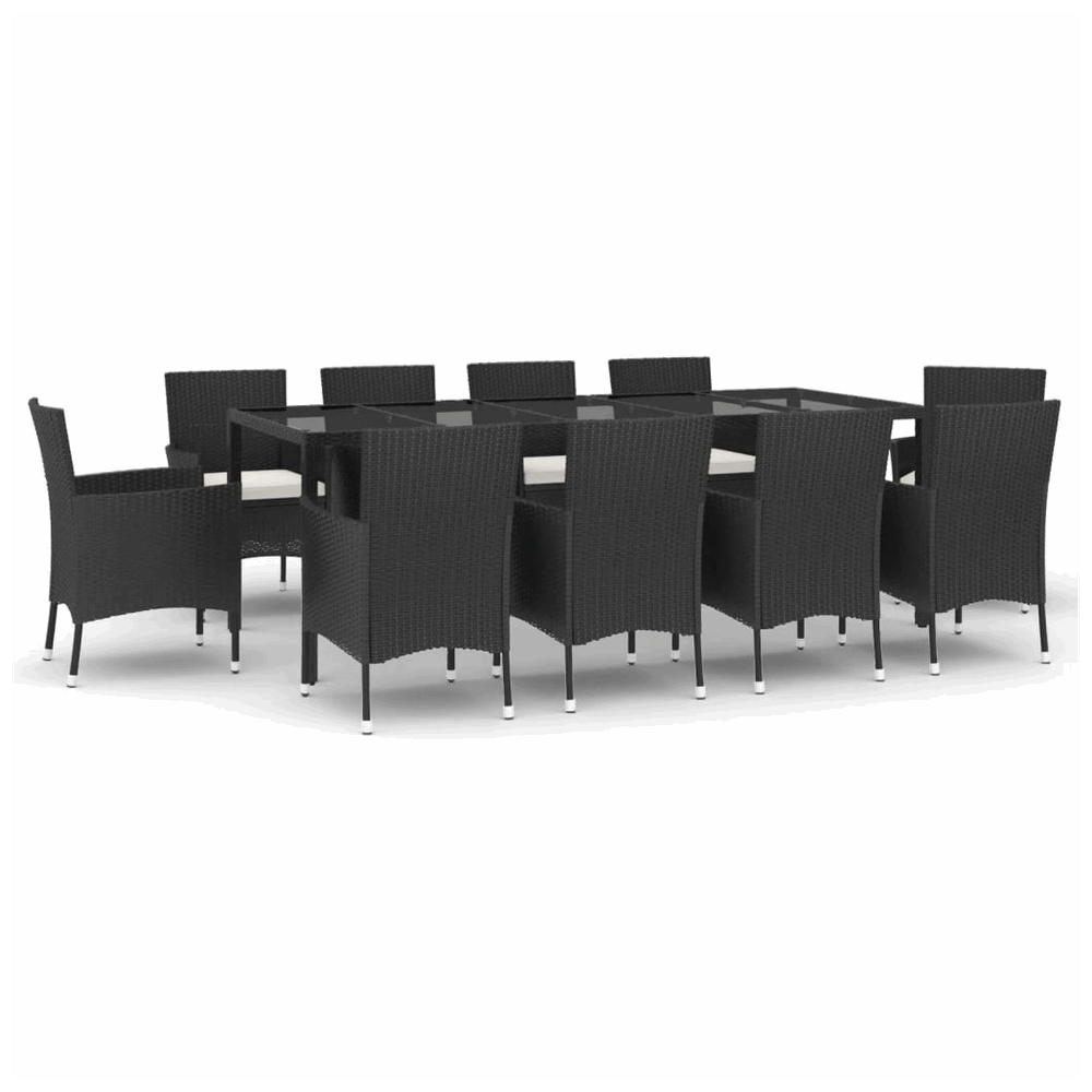 vidaXL 11 Piece Garden Dining Set with Cushions Black Poly Rattan vidaXL