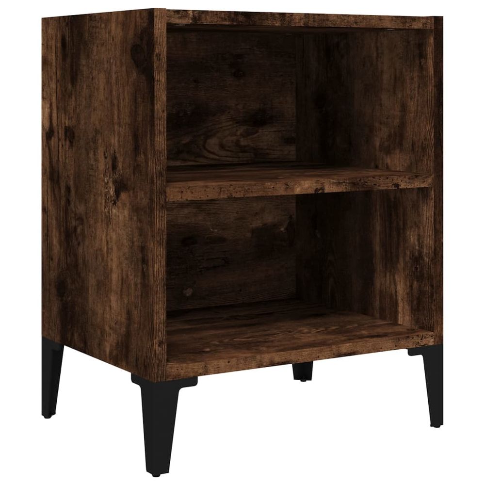 vidaXL Bed Cabinet with Metal Legs Smoked Oak 40x30x50 cm vidaXL