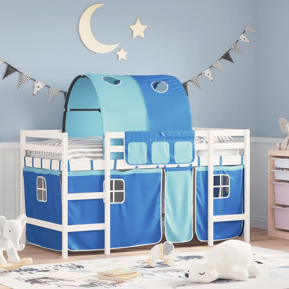 vidaXL Kids' Loft Bed with Tunnel White&Black 80x200cm Solid Wood Pine white and blue vidaXL